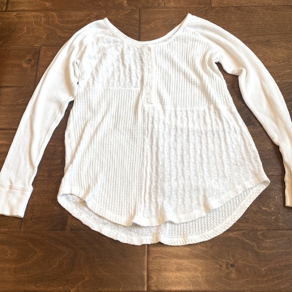 NWOT Saturday Sunday by Anthropologie Mixed Media Waffle Knit Henley Top - Picture 2 of 8